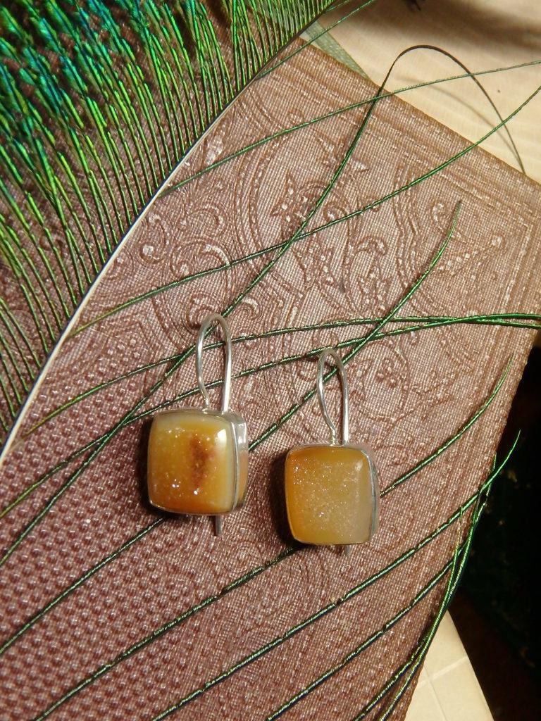 Yellow Druzy Agate Gemstone Earrings In Sterling Silver - Earth Family Crystals