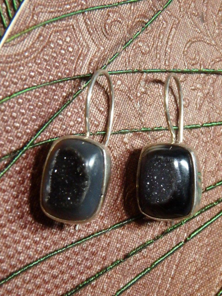 Black Druzy Agate Gemstone Earrings In Sterling Silver - Earth Family Crystals