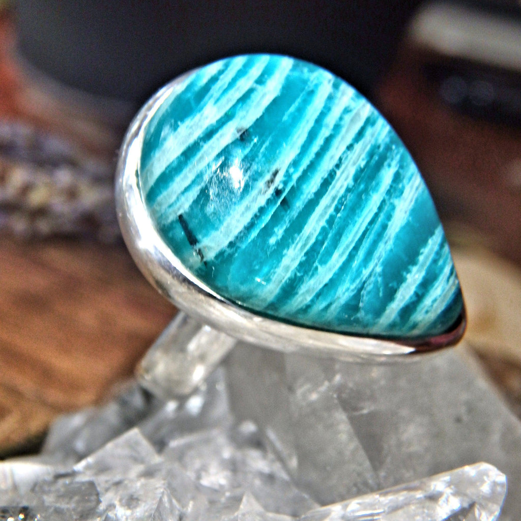 Soothing Turquoise Blue Amazonite Sterling Silver Ring (Size 6.5) - Earth Family Crystals