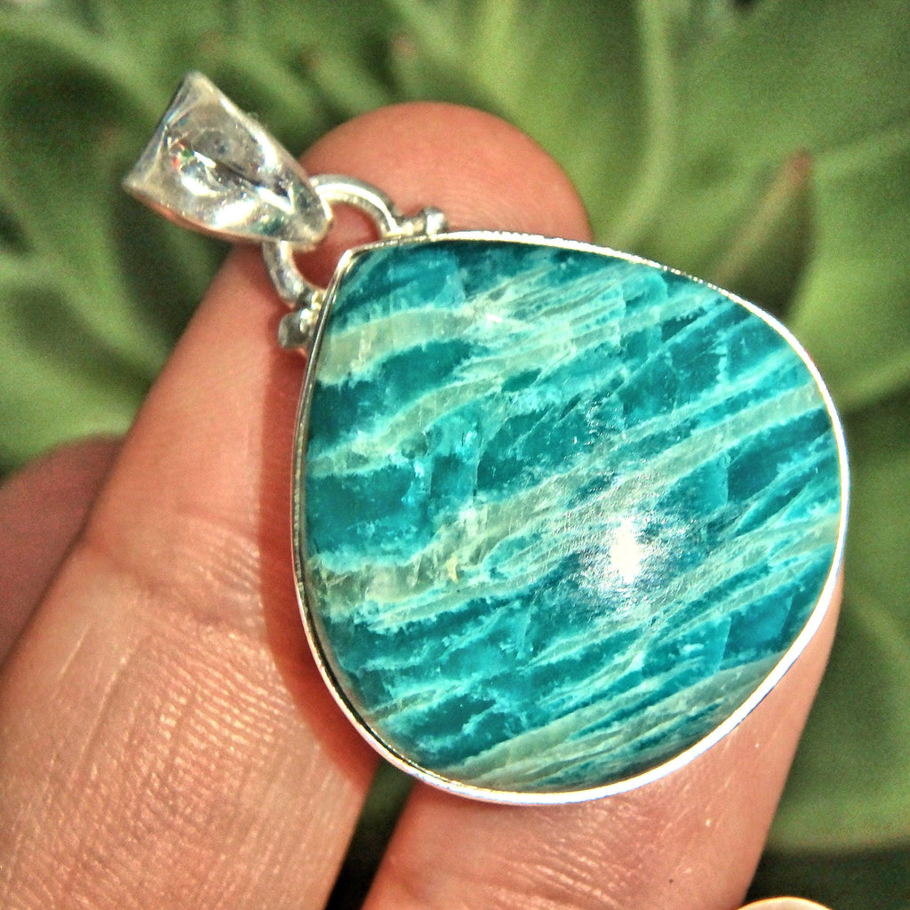 Zebra Patterns Vibrant Blue Amazonite Sterling Silver Pendant (Includes Silver Chain) - Earth Family Crystals
