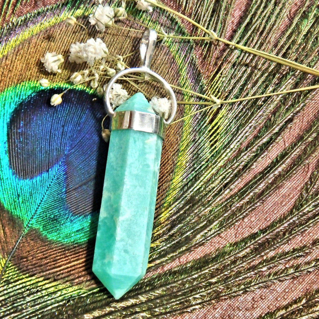 Vibrant Blue Double Terminated Amazonite Sterling Silver Pendant (Includes Silver Chain) - Earth Family Crystals