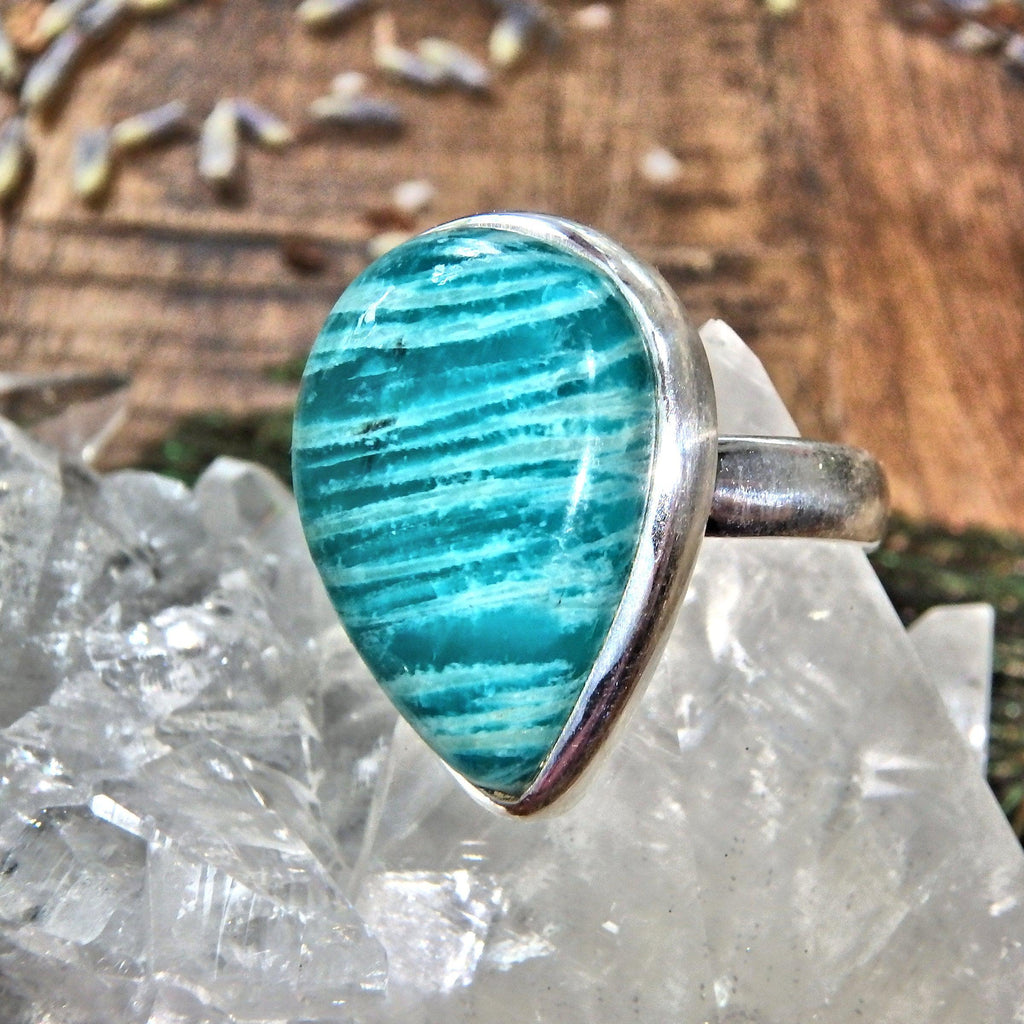 Soothing Turquoise Blue Amazonite Sterling Silver Ring (Size 6.5) - Earth Family Crystals