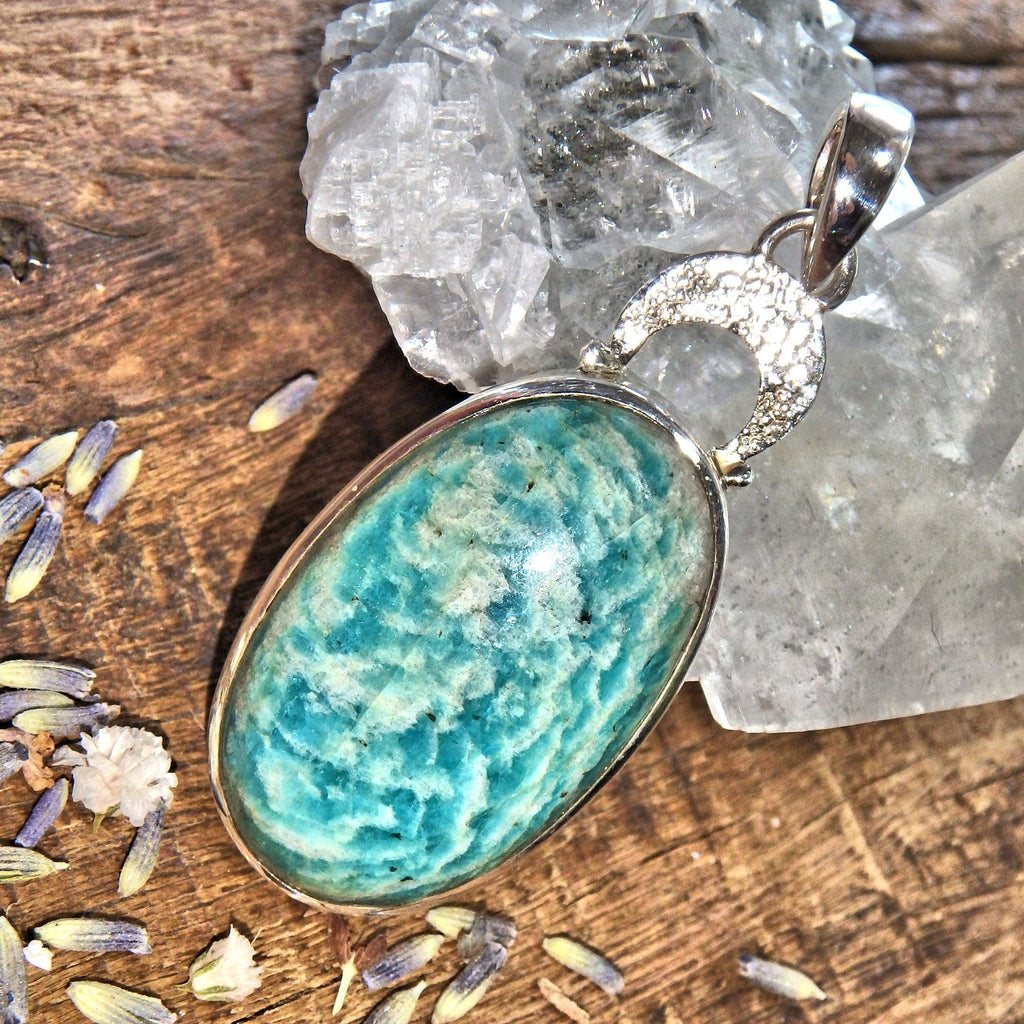 Ocean Blue Ripples Amazonite Sterling Silver Pendant (Includes Silver Chain) - Earth Family Crystals