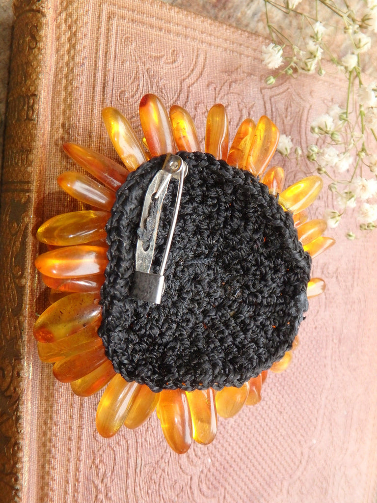 Uplifting Baltic Amber Flower Crochet Brooch 1 - Earth Family Crystals