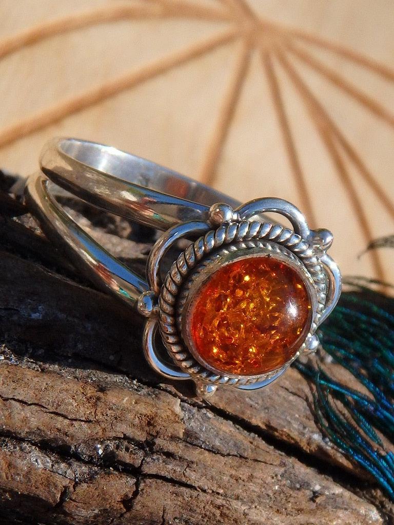 Lovely Baltic Amber Flower Gemstone Ring In Sterling Silver (Size 10) - Earth Family Crystals