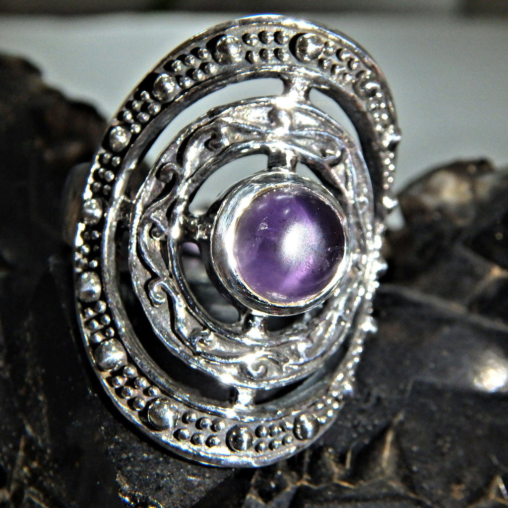 Optical Purple Amethyst Statement  Gemstone Ring in Sterling Silver (Size 8) - Earth Family Crystals