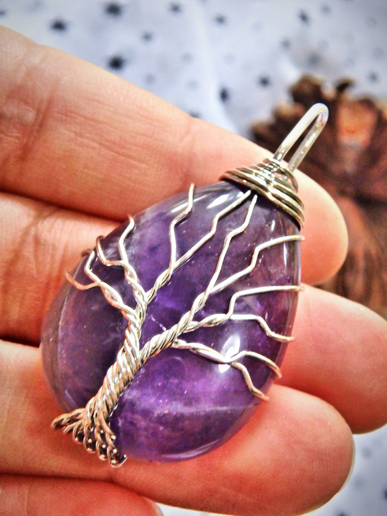 Grape Purple Amethyst Tree of Life Wire Wrapped Pendant - Earth Family Crystals