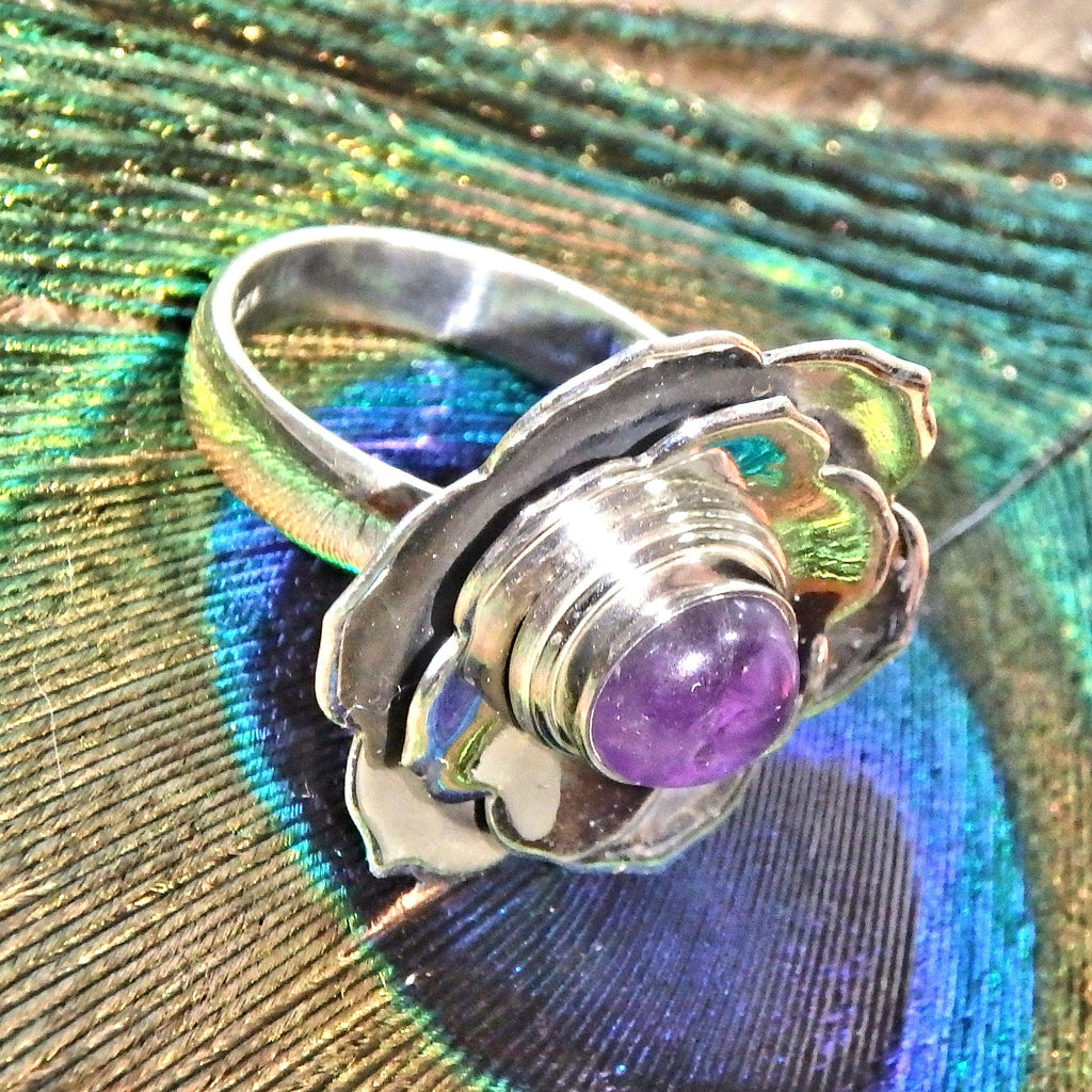 Pretty Statement Flower Amethyst Sterling Silver Ring (Size 7) - Earth Family Crystals