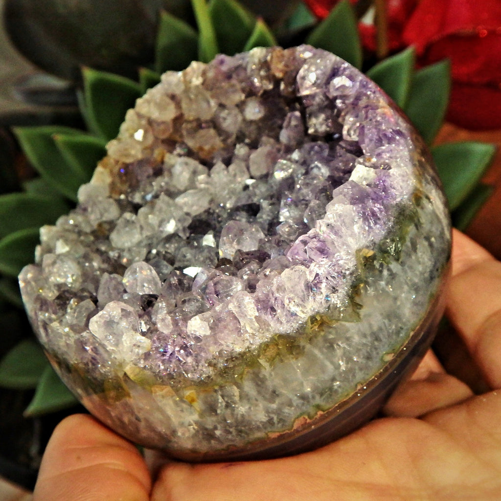 Landscape Patterns Purple Amethyst Druzy & Polished Agate Geode Sphere From Brazil - Earth Family Crystals