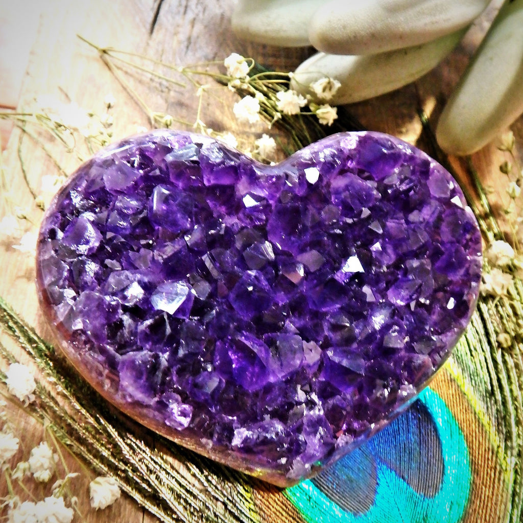 AA Grade Breathtaking Deep Grape Purple Amethyst Druzy Heart Carving 1 - Earth Family Crystals