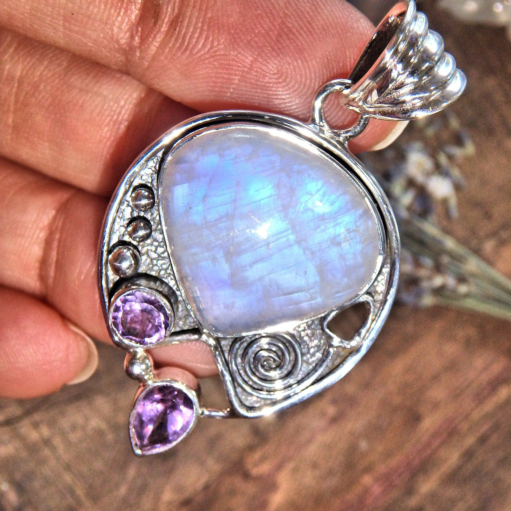 Divine Faceted Amethyst & Rainbow Moonstone Sterling Silver Pendant (Includes Silver Chain) 8 - Earth Family Crystals