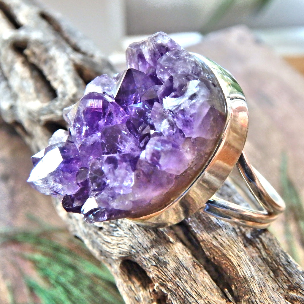 Pretty Purple Druzy Raw Amethyst Sterling Silver Ring (Size 9.5) - Earth Family Crystals