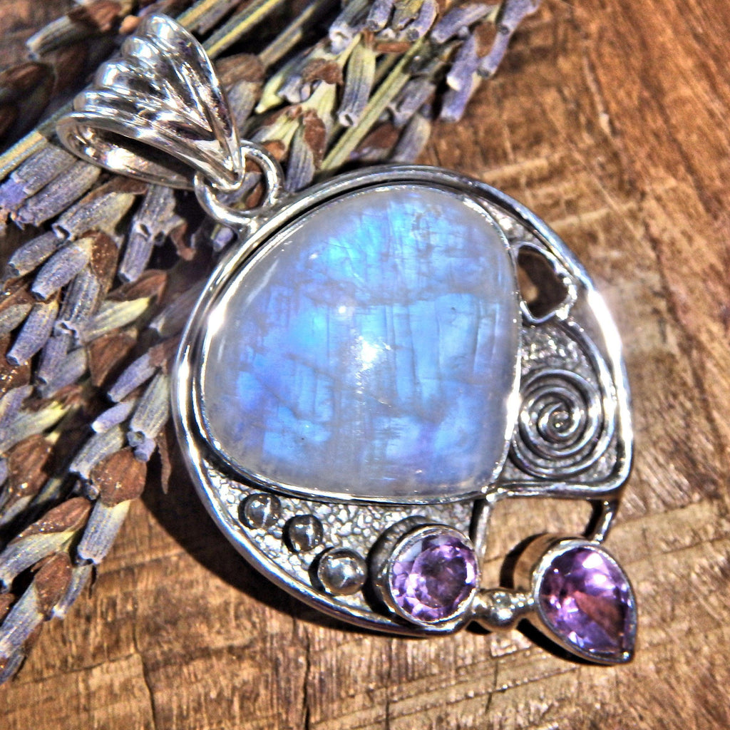 Divine Faceted Amethyst & Rainbow Moonstone Sterling Silver Pendant (Includes Silver Chain) 8 - Earth Family Crystals