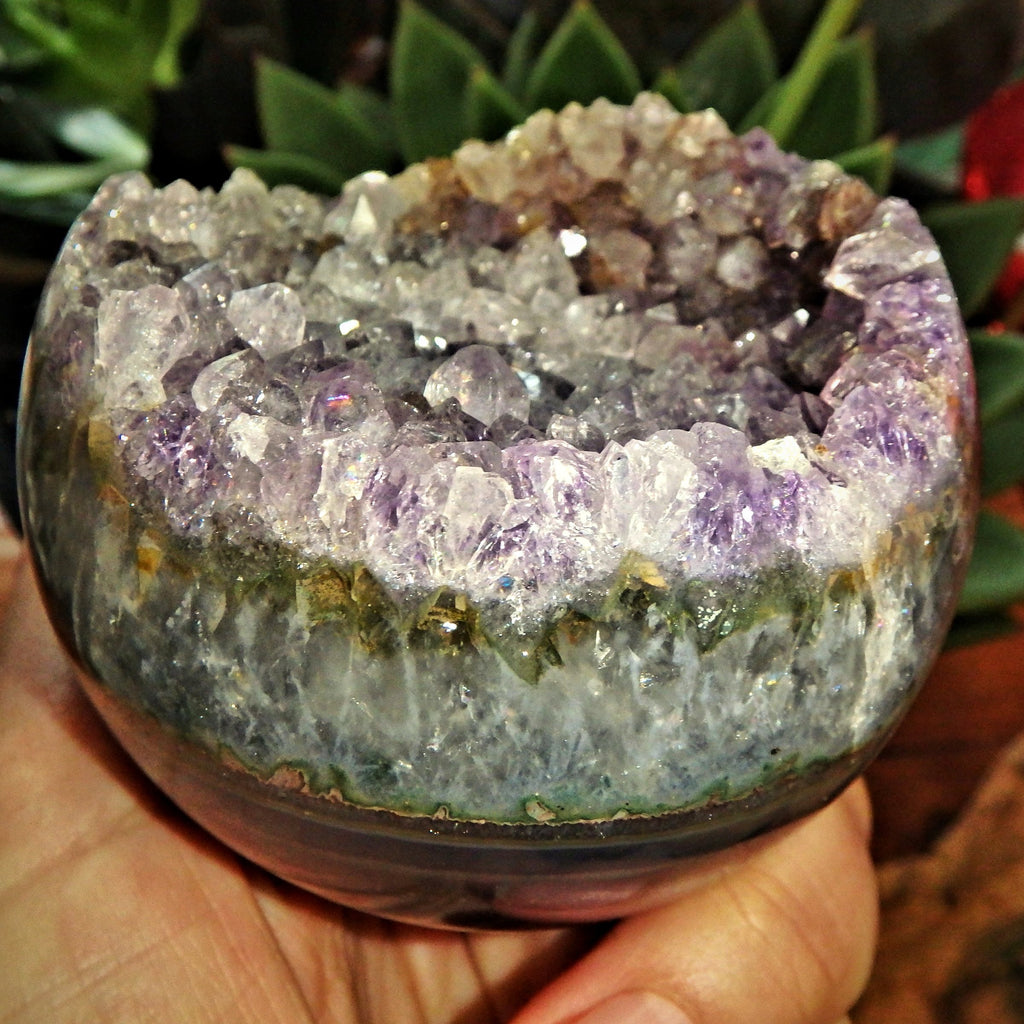 Landscape Patterns Purple Amethyst Druzy & Polished Agate Geode Sphere From Brazil - Earth Family Crystals