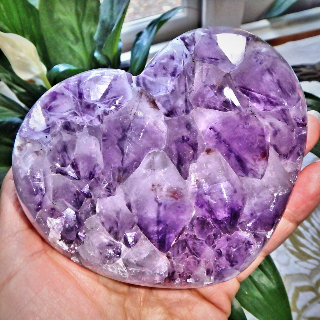 Incredible Large Unique Downward Facing Points Amethyst Gemstone Love Heart Carving - Earth Family Crystals