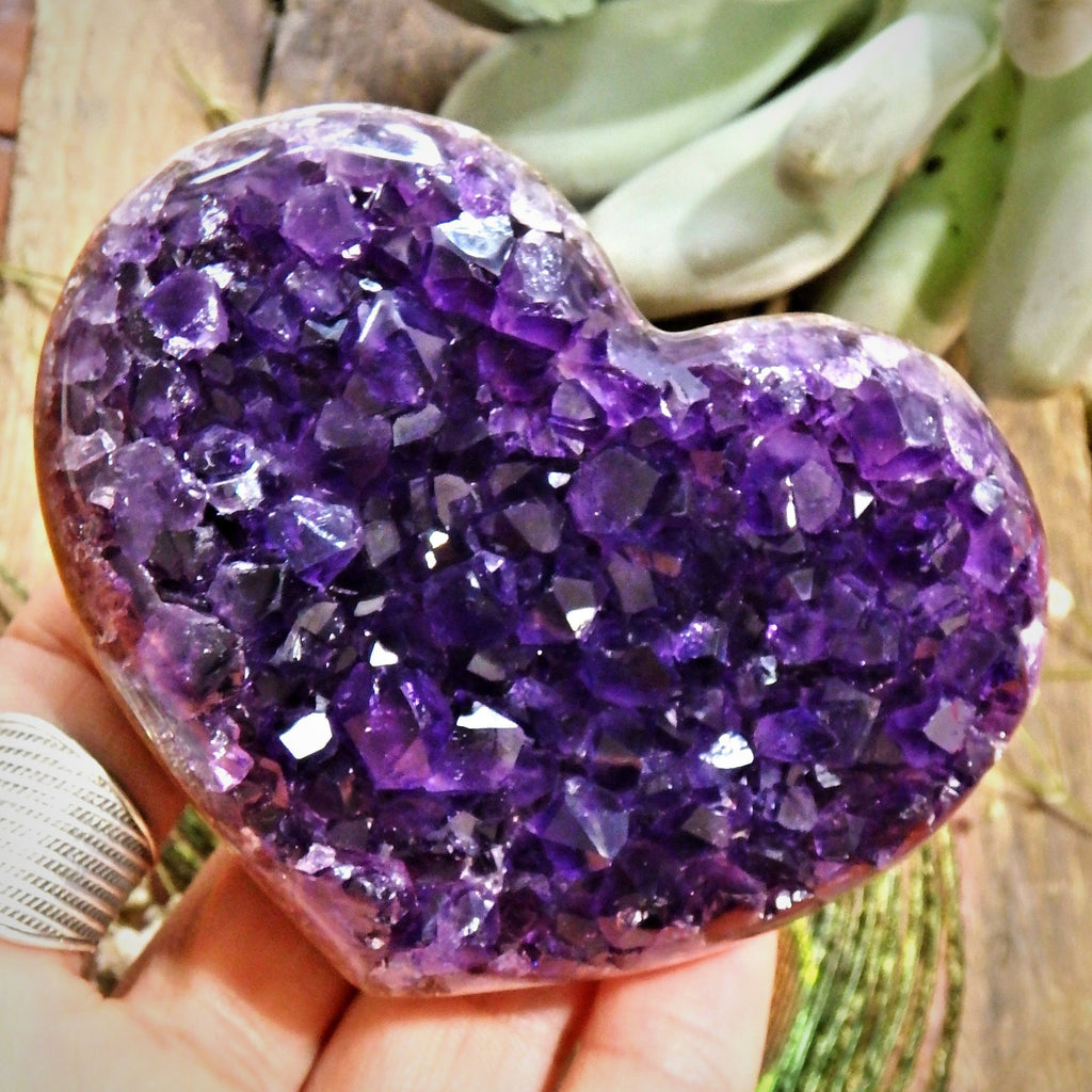 AA Grade Breathtaking Deep Grape Purple Amethyst Druzy Heart Carving 1 - Earth Family Crystals