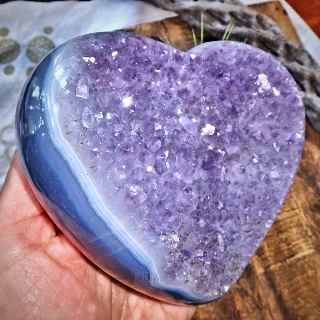 XL Incredible Lavender Amethyst Sparkle & Blue Agate Love Heart Carving From Brazil - Earth Family Crystals