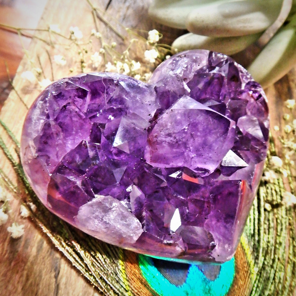Gorgeous Large Points Purple Amethyst Druzy Heart Carving - Earth Family Crystals