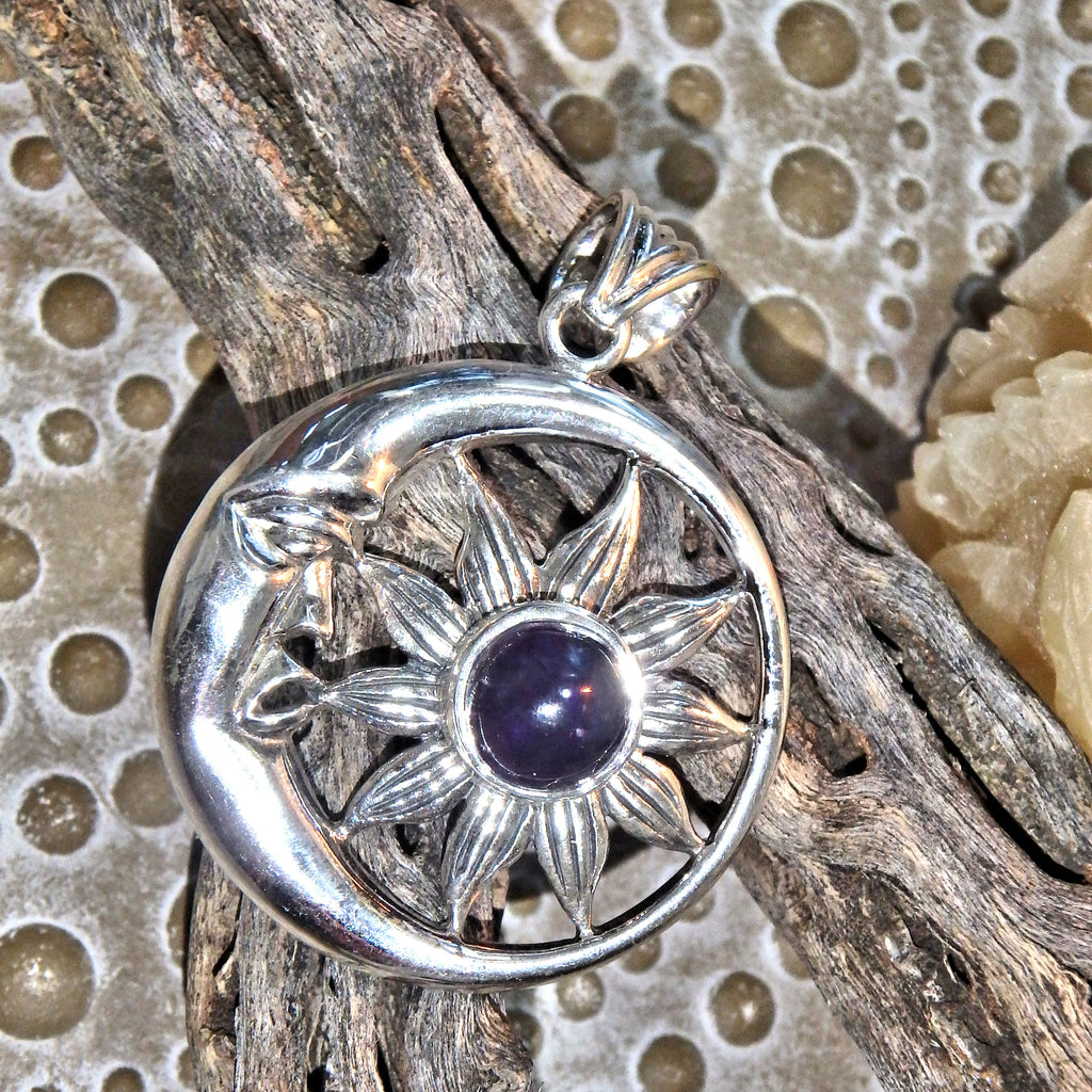Midnight Light Amethyst Crescent Moon Pendant Sterling Silver (Includes Silver Chain) - Earth Family Crystals