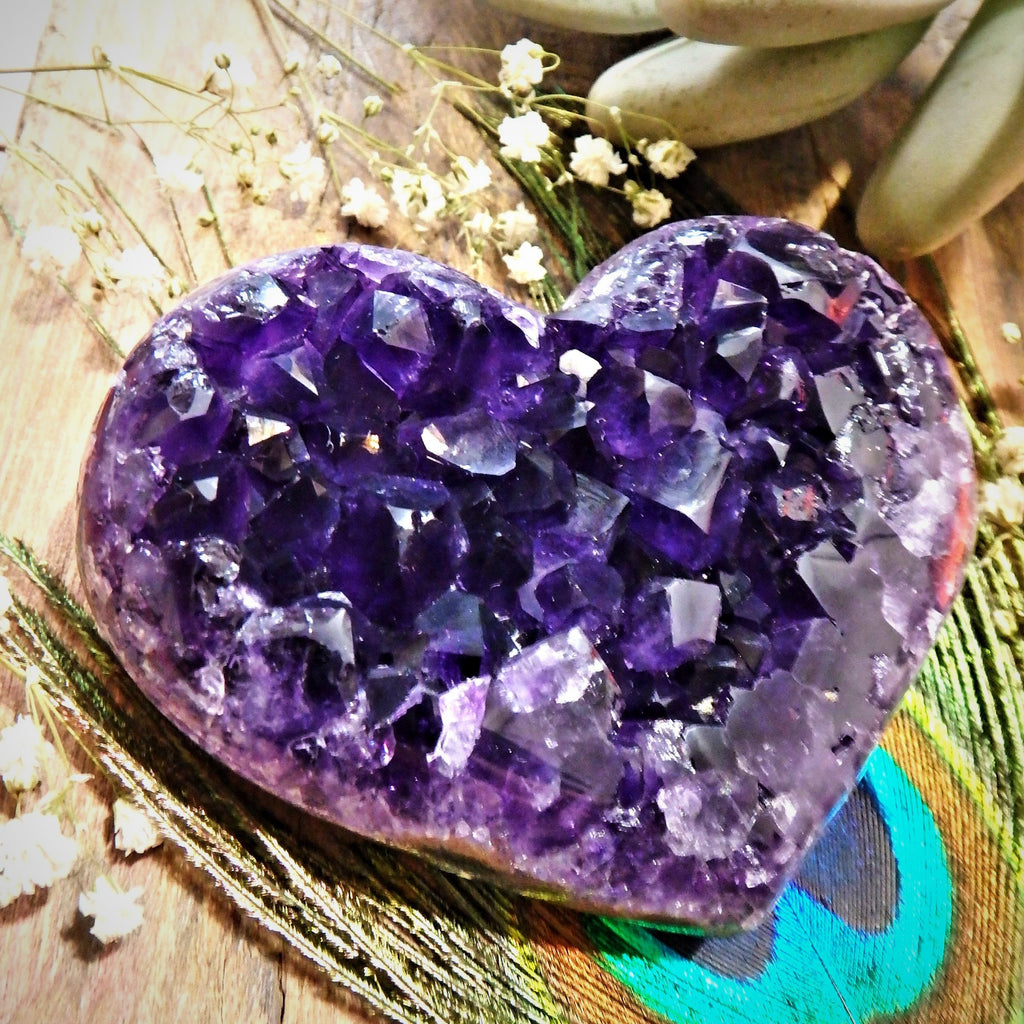 AA Grade Breathtaking Deep Grape Purple Amethyst Druzy Heart Carving 2 - Earth Family Crystals
