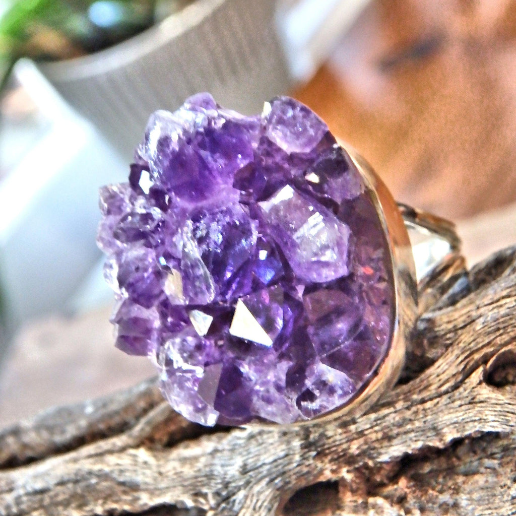 Pretty Purple Druzy Raw Amethyst Sterling Silver Ring (Size 9.5) - Earth Family Crystals