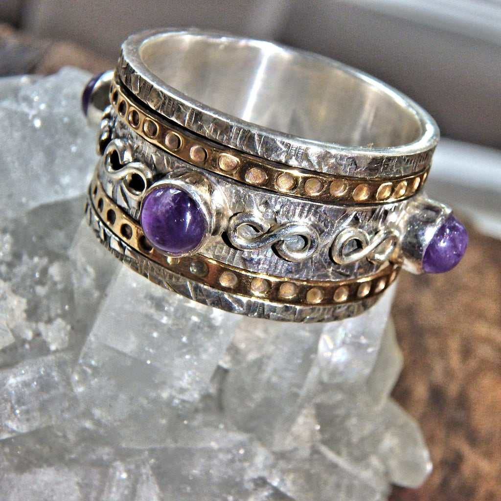 Meditative Spinner Amethyst  Sterling Silver Ring (Size 9) - Earth Family Crystals