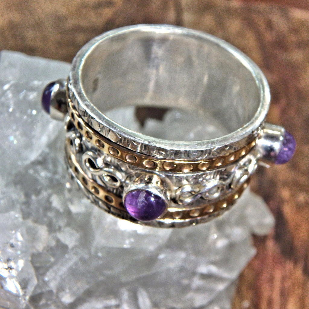 Meditative Spinner Amethyst  Sterling Silver Ring (Size 9) - Earth Family Crystals