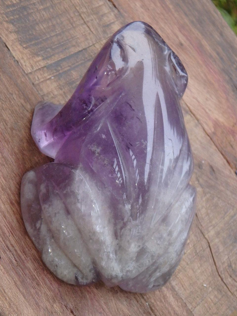 Great Personality Amethyst & Milky Quartz Frog Carving - Earth Family Crystals