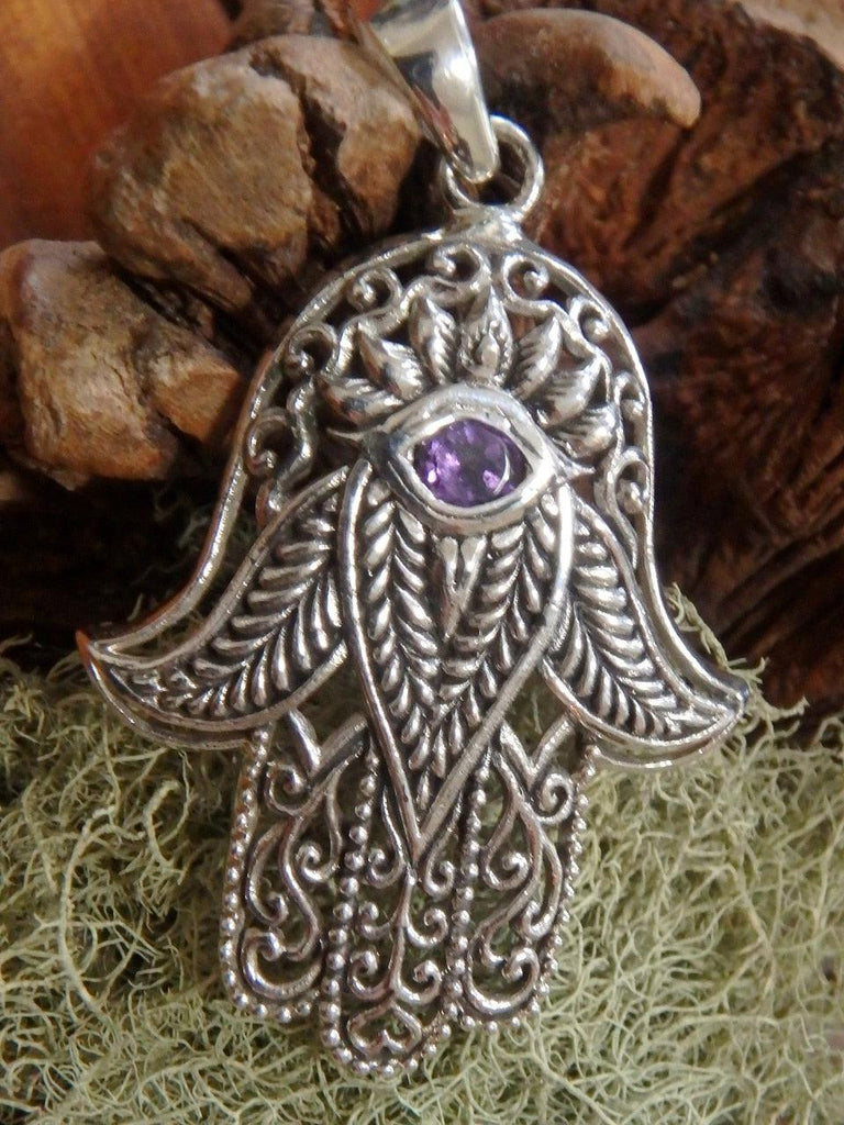 Fabulous Hamsa Faceted Amethyst Pendant in Sterling Silver (Includes Silver Chain) - Earth Family Crystals