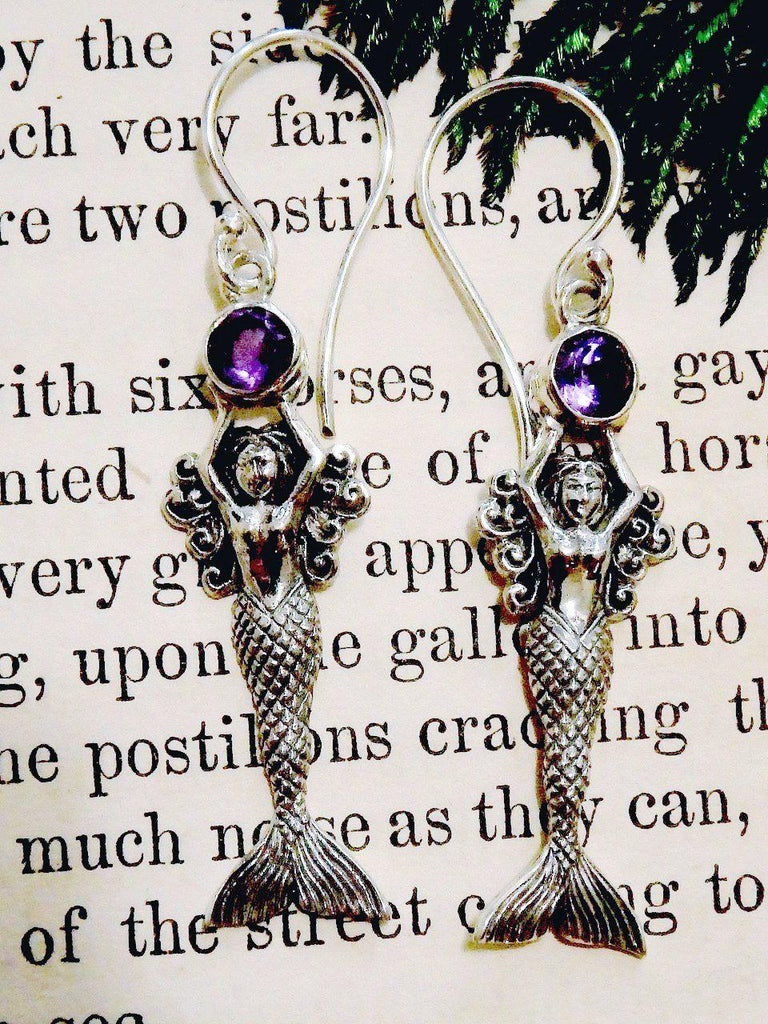 Mermaid Holding Faceted Amethyst Gemstone Earrings in Sterling Silver - Earth Family Crystals