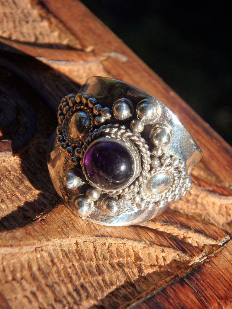 Midnight Purple Amethyst Fancy Design Ring in Sterling Silver (Size 10) - Earth Family Crystals