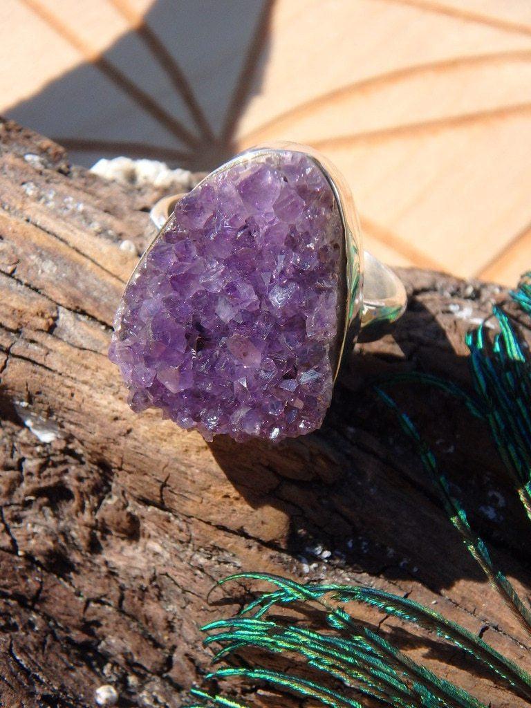 Amazing Purple Druzy Amethyst Gemstone Ring In Sterling Silver (Size 9.5) - Earth Family Crystals