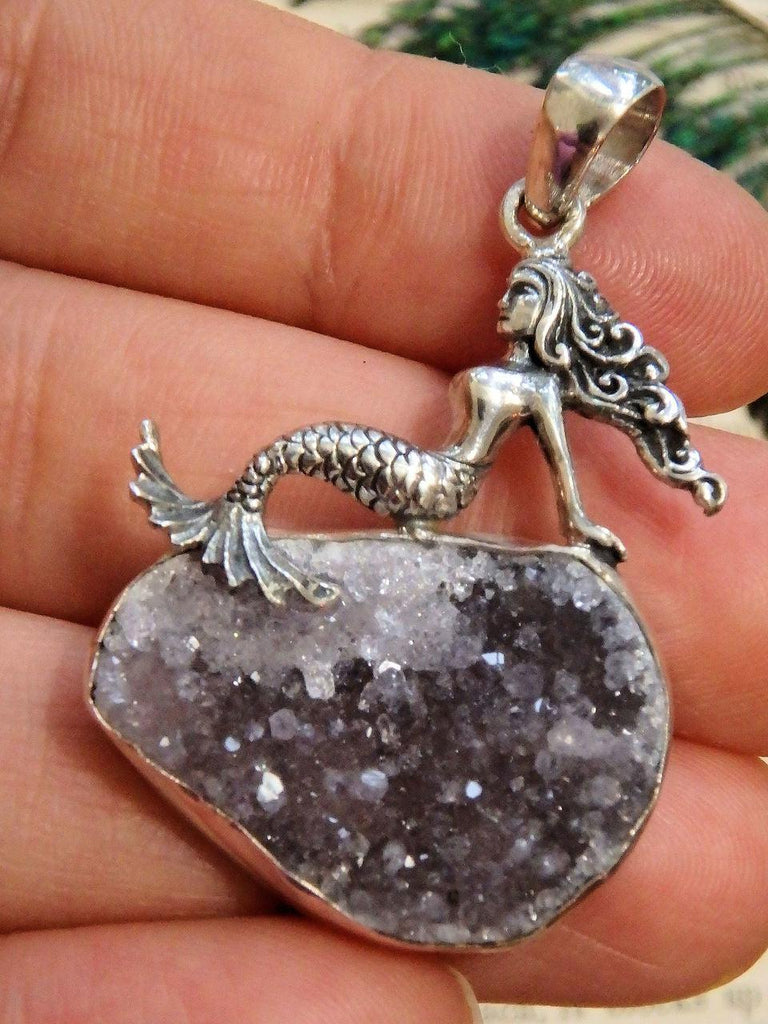 Gorgeous Mermaid & Amethyst Druzy Pendant in Sterling Silver (Includes Silver Chain) - Earth Family Crystals