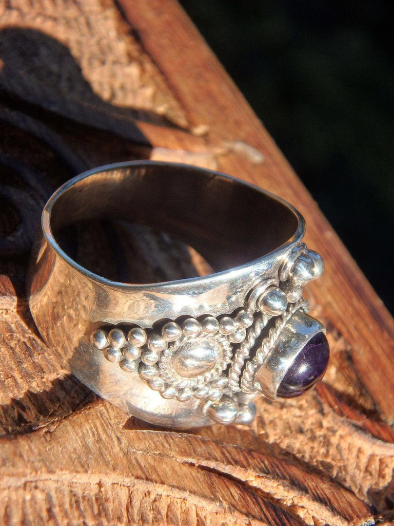 Midnight Purple Amethyst Fancy Design Ring in Sterling Silver (Size 10) - Earth Family Crystals