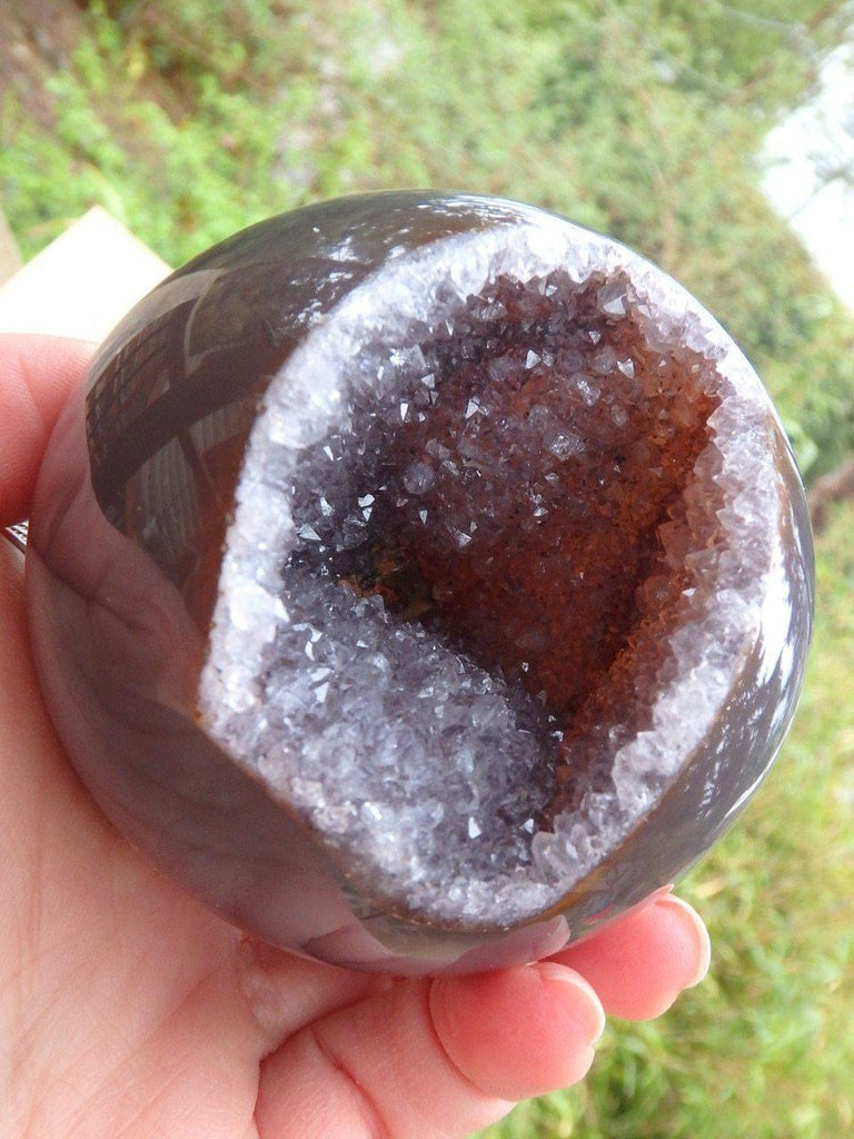 Black Amethyst Druzy & Agate Deep Geode Sphere Carving - Earth Family Crystals
