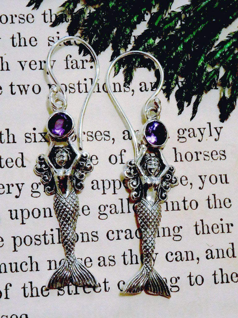 Mermaid Holding Faceted Amethyst Gemstone Earrings in Sterling Silver - Earth Family Crystals