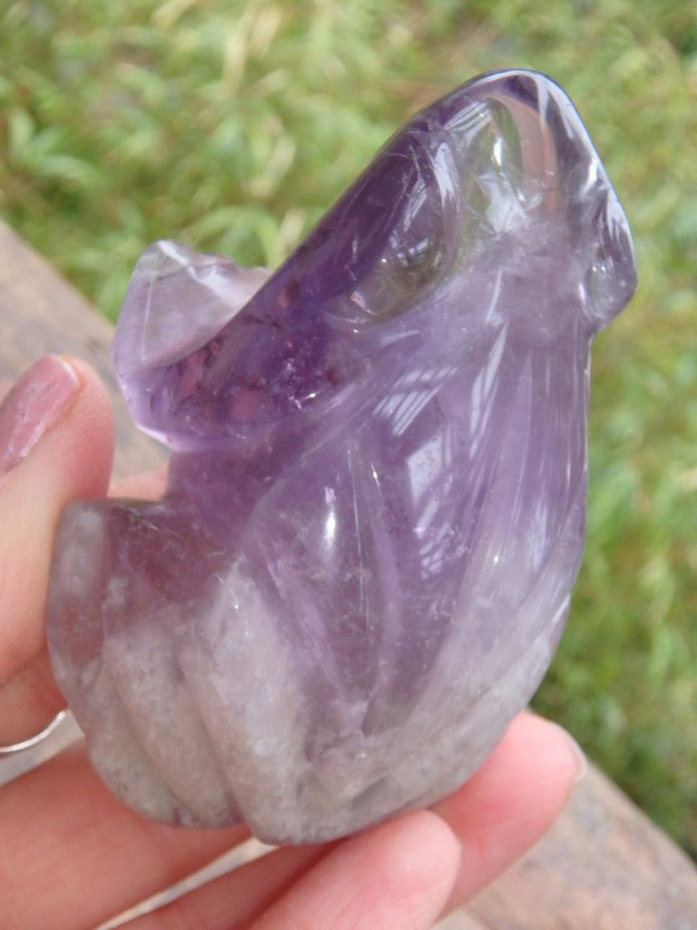 Great Personality Amethyst & Milky Quartz Frog Carving - Earth Family Crystals