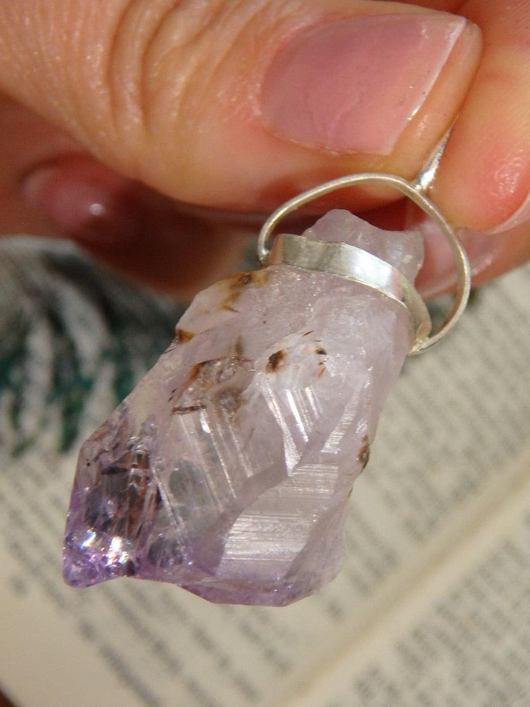 Raw Amethyst & Cacoxenite Pendant in Sterling Silver (Includes Silver Chain) - Earth Family Crystals