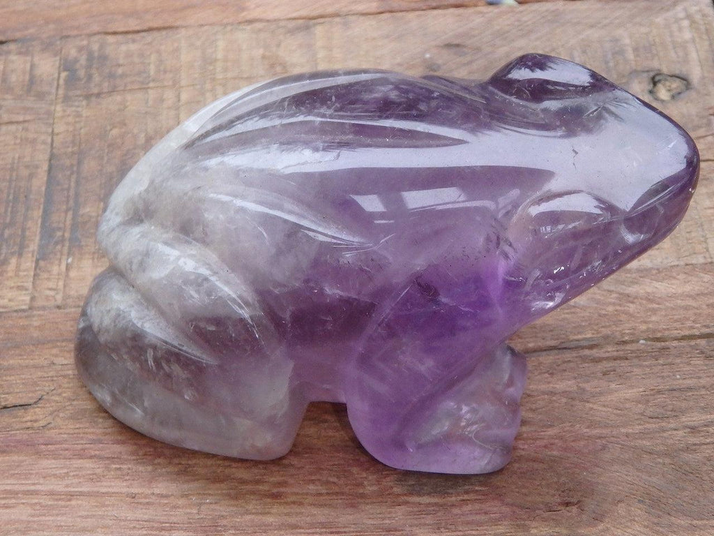 Great Personality Amethyst & Milky Quartz Frog Carving - Earth Family Crystals