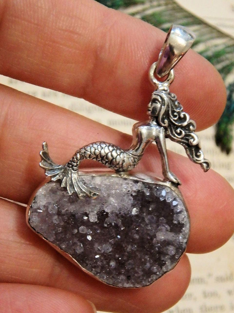 Gorgeous Mermaid & Amethyst Druzy Pendant in Sterling Silver (Includes Silver Chain) - Earth Family Crystals