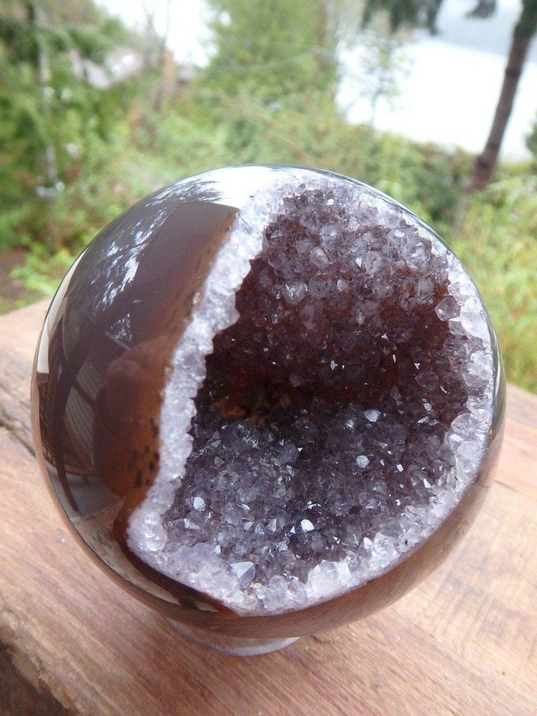 Black Amethyst Druzy & Agate Deep Geode Sphere Carving - Earth Family Crystals