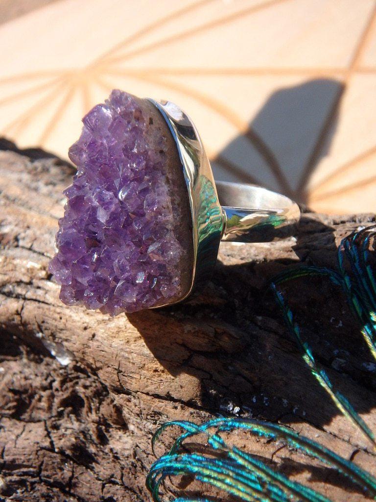 Amazing Purple Druzy Amethyst Gemstone Ring In Sterling Silver (Size 9.5) - Earth Family Crystals