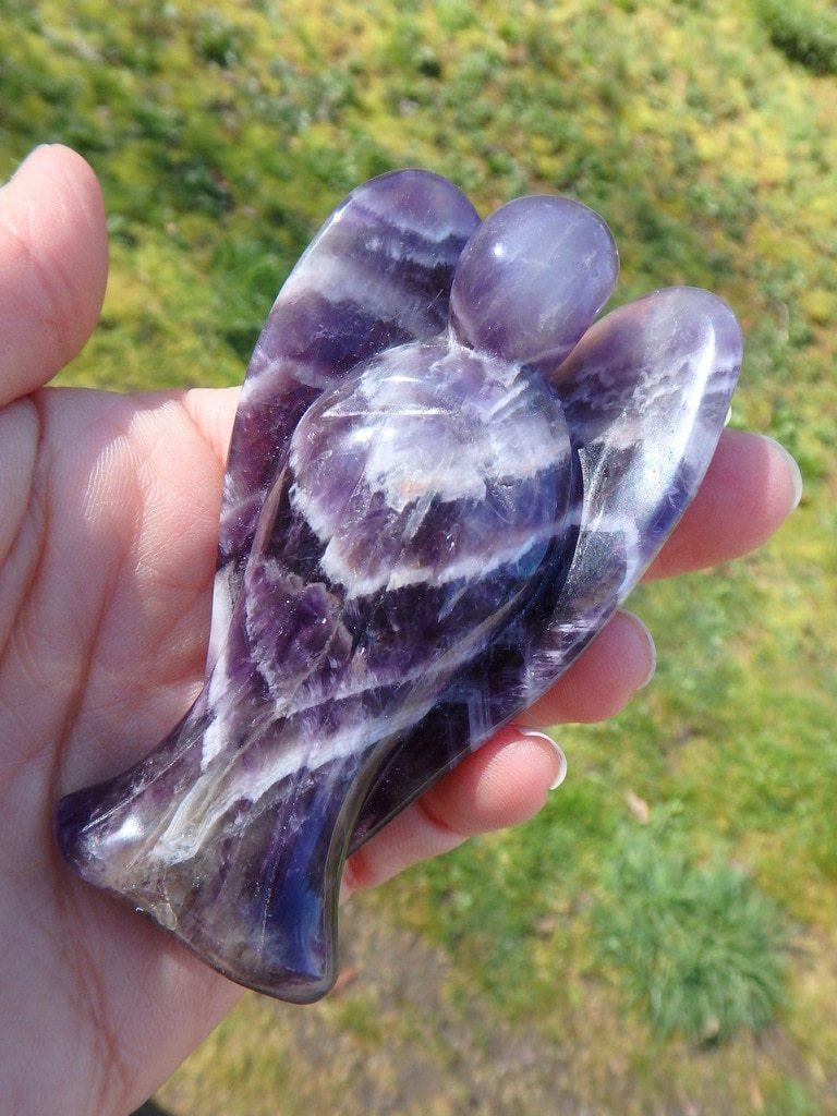 Amazing Dark Purple Chevron Amethyst Angel Carving - Earth Family Crystals