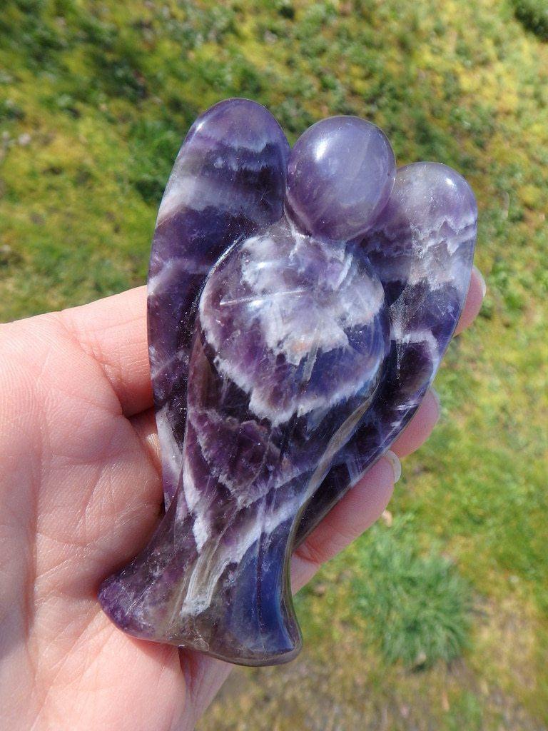 Amazing Dark Purple Chevron Amethyst Angel Carving - Earth Family Crystals