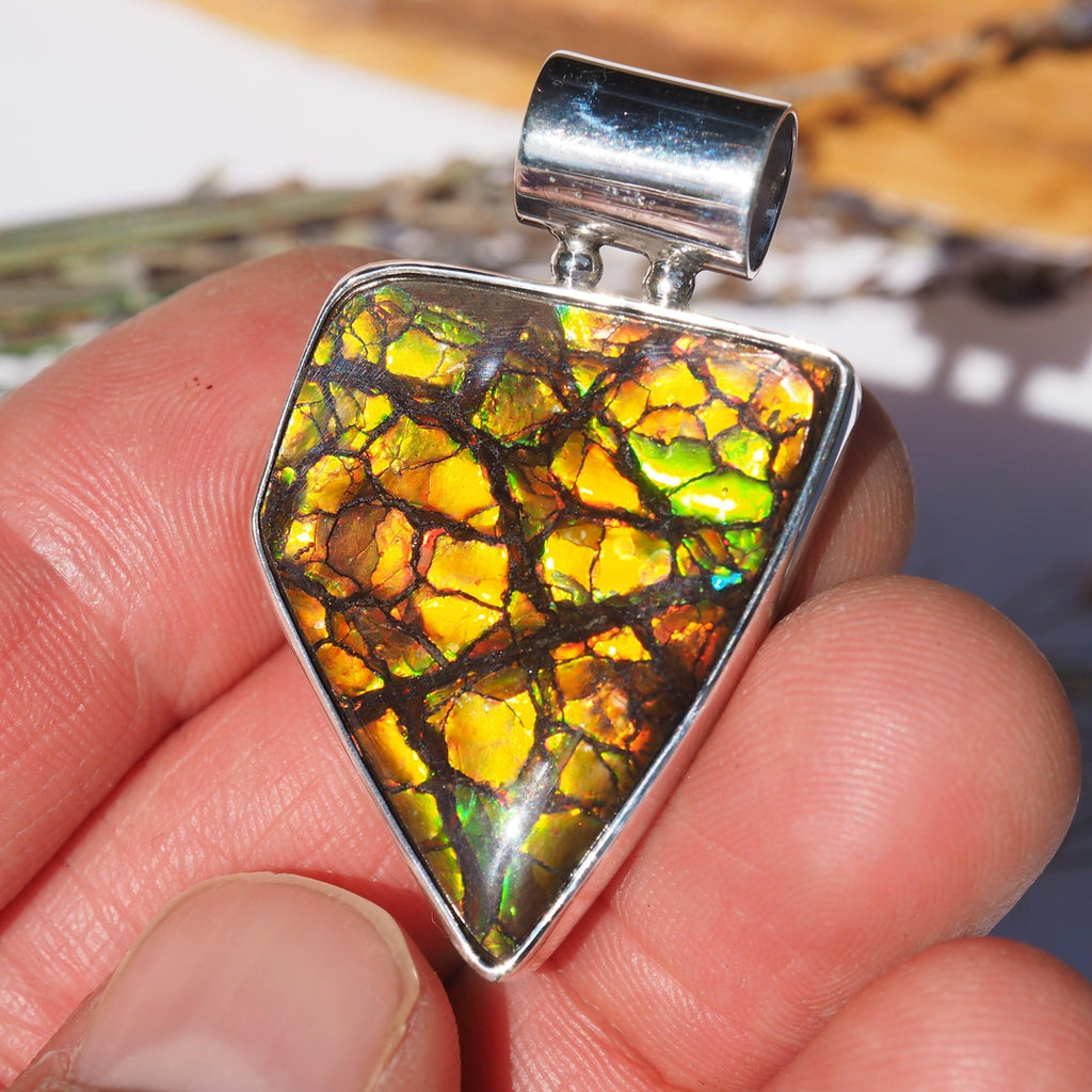 Lovely Natural Flashes Alberta Ammolite Pendant in Sterling Silver (Includes Silver Chain) #2 - Earth Family Crystals