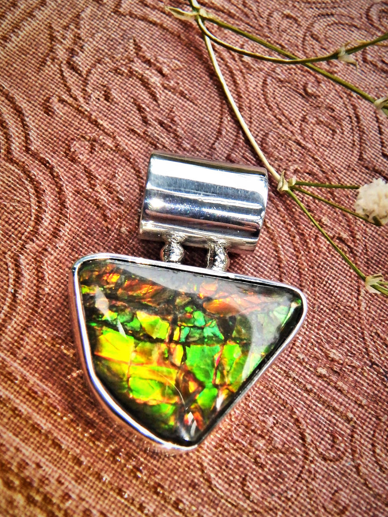 Stunning Flashes Alberta Ammolite Sterling Silver Pendant (Includes Silver Chain)1 - Earth Family Crystals