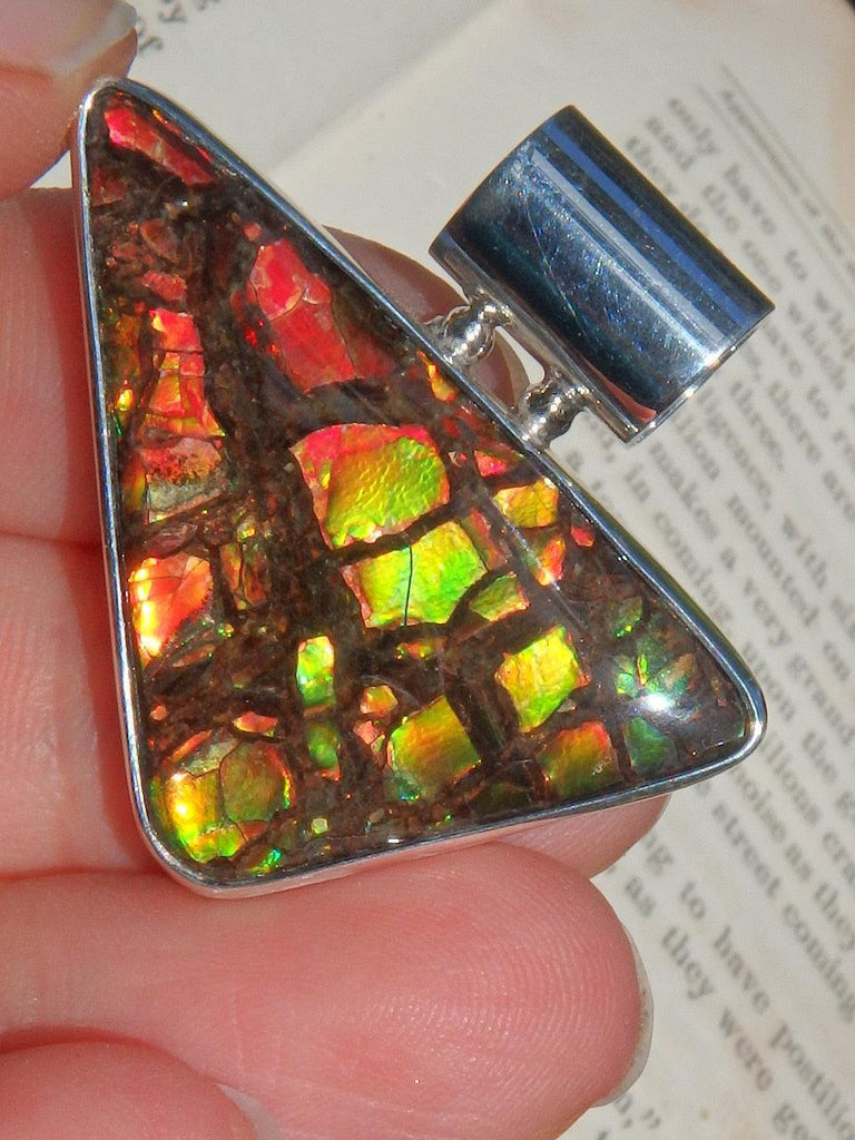 Mesmerizing Multi Flashes  Alberta Ammolite Pendant in Sterling Silver (Includes Silver Chain) - Earth Family Crystals