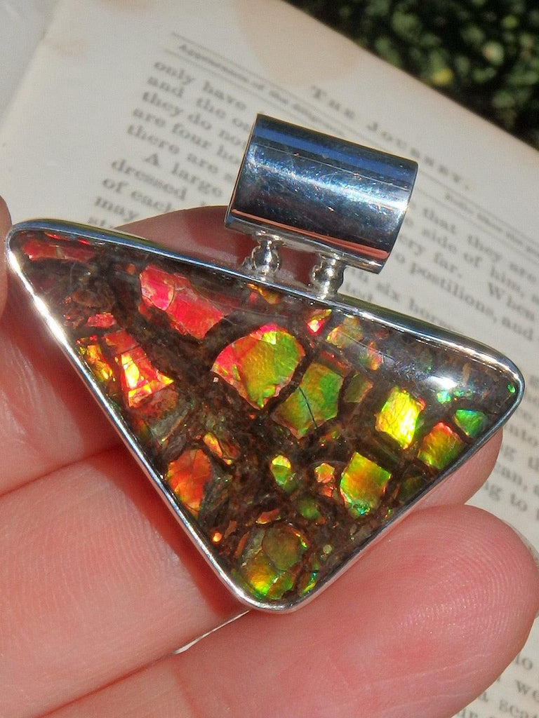 Mesmerizing Multi Flashes  Alberta Ammolite Pendant in Sterling Silver (Includes Silver Chain) - Earth Family Crystals