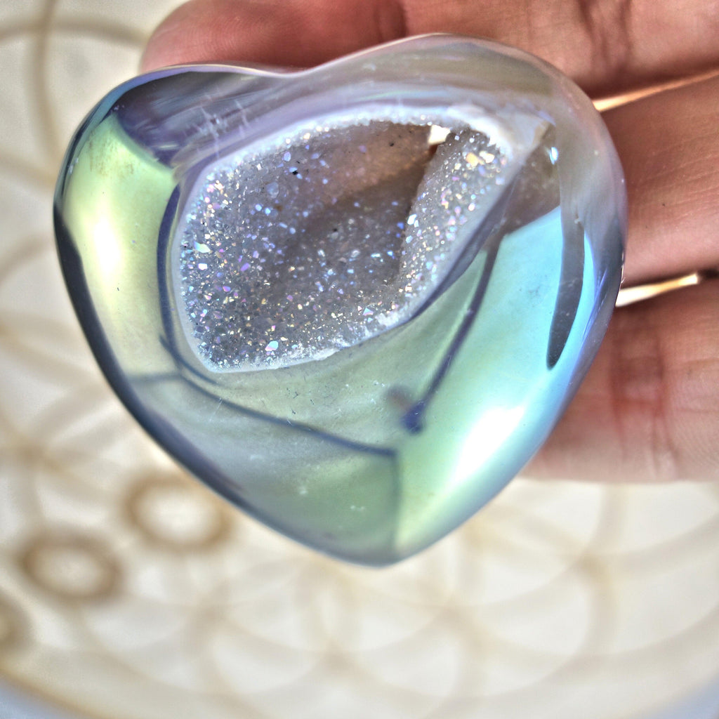 Sparkling & Uplifting Angel Aura & Titanium Druzy Geode Agate Love Heart 4 - Earth Family Crystals