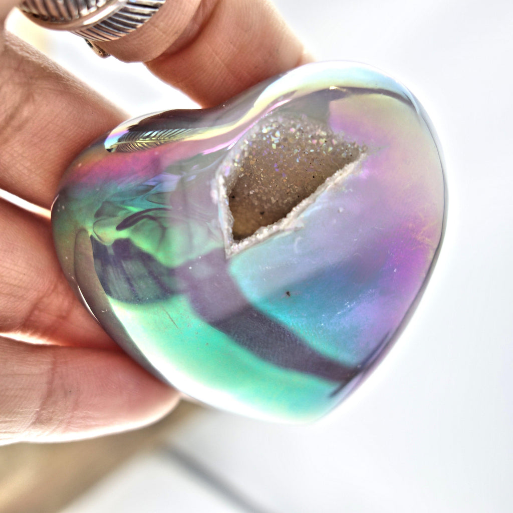 Sparkling & Uplifting Angel Aura & Titanium Druzy Geode Agate Love Heart 2 - Earth Family Crystals